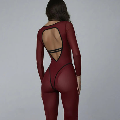 Chic Backless Sports Jumpsuits Women Long Sleeve Hollow Out Fitness Yoga Bodysuit Female High Waist Tunics One Piece Gym Overall - Kimlud