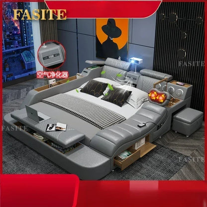 Budget-friendly Multifunctional massage tatami leather bed double modern simple wedding with projector smart Bedroom Furniture