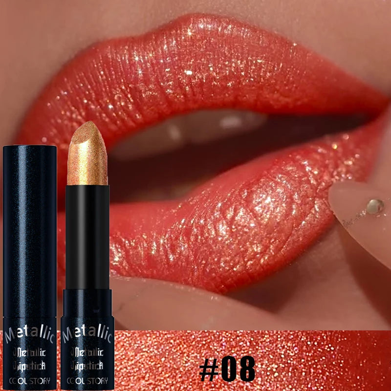 Diamond Pink Lipstick Metallic Glitter Lipstick Waterproof Shiny Pearlescent Dark Blue Red Matte Lip Gloss Halloween Lips Makeup