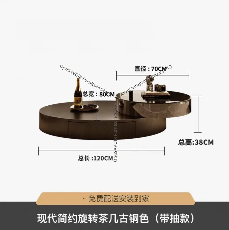 Italian Luxury Oval Coffee Tables Modern Minimalist Rotatable Center Coffee Table Set Stainless Steel Living Room...