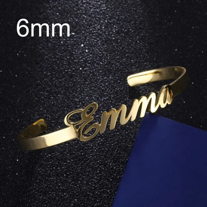 18k Custom Engraved Bracelet Numeral Name Message Bangle Titanium Steel Gold Silver Adjustable Women's Cuff Mother's Day Gift