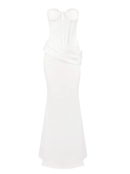 Sexy Women Two Piece Set Mesh Patchwoek Strapless Crop Top + Pleated Folds Slim Long Skirts Women's Sets Evening Party...