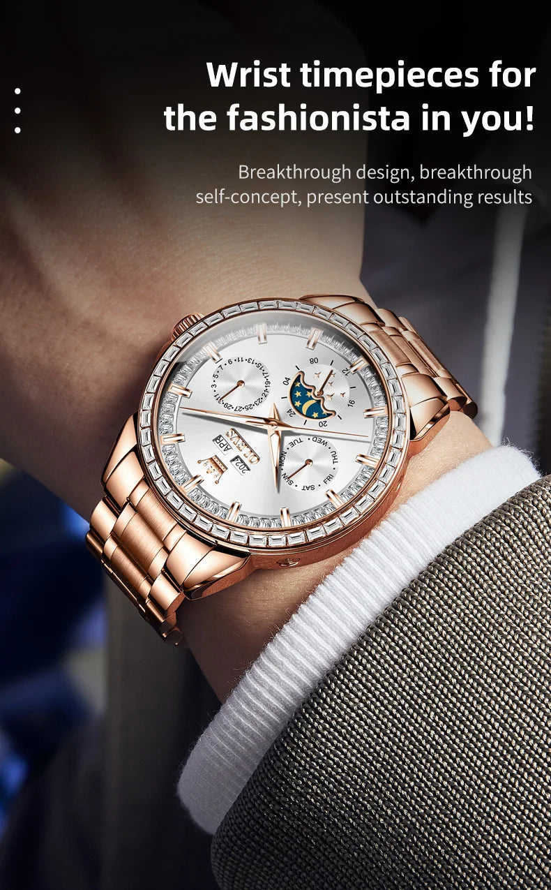 OLEVS 6695 Automatic Mechanical Men's Watches Luxury Brand Original Diamond Bezel Moon Phase Perpetual Calendar Man...