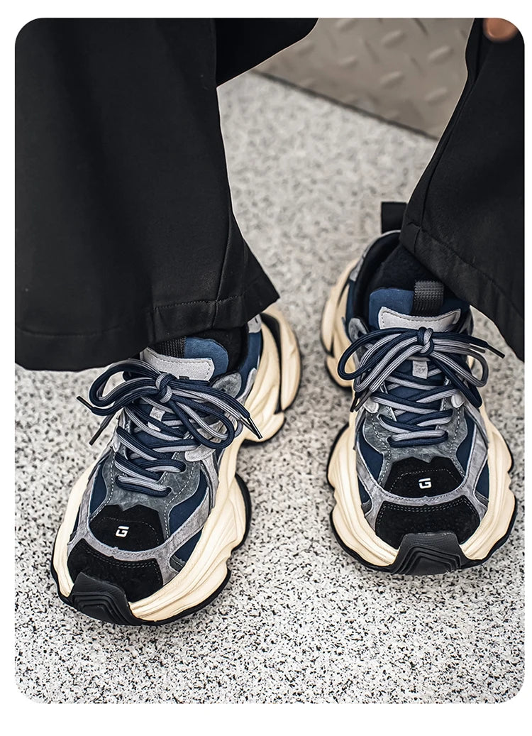 Lacing up Men's and Women's Couple Sport Shoes 2025 Thick Sole Luxury Design Casual Retro Dirty Casual Sneakers Breathable Upper - Kimlud