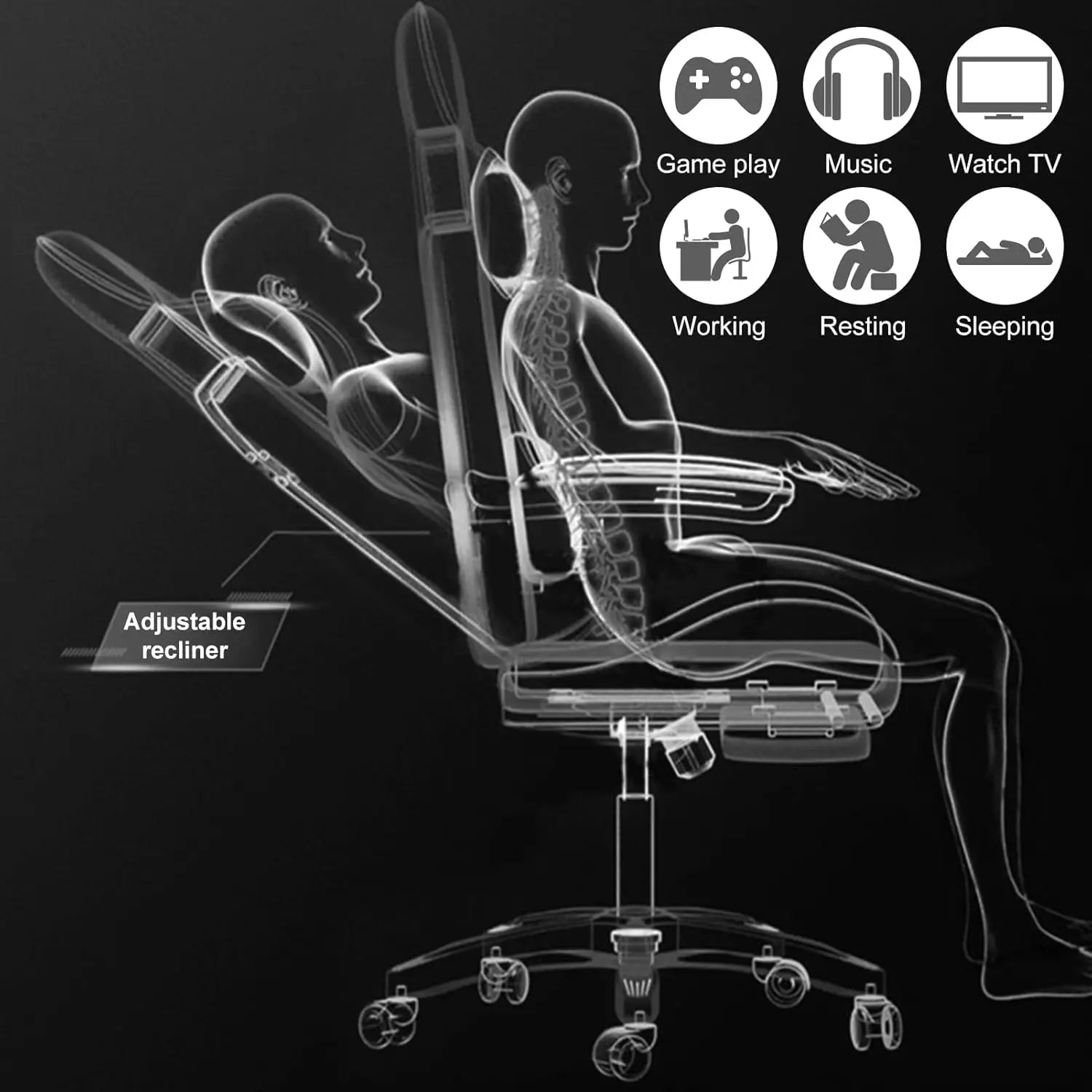 Gaming Chair with Bluetooth Speakers and Led Lights, Massage Gamer Chair with Footrest High Back and Lumbar, Customized