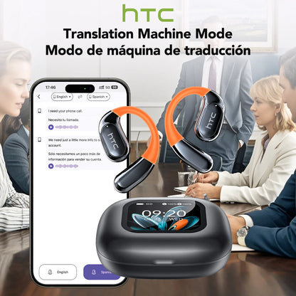 HTC Bluetooth Headphones Full HD LCD Display Wireless Earphones Translation Earbuds Clear Sound Quality with400mAh Charging Case