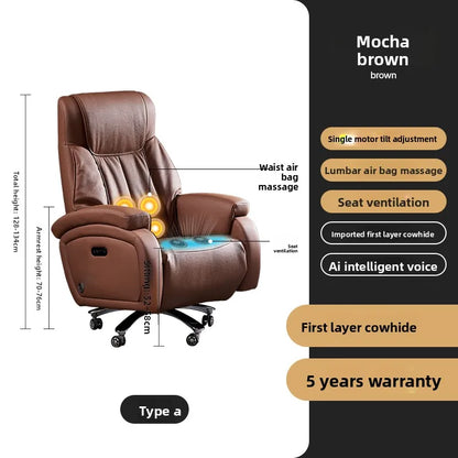 Electric Massage Boss Chair Heated Ventilated Gaming Chair Genuine Leather Executive Computer Seat Luxury Ergonomic Office Chair