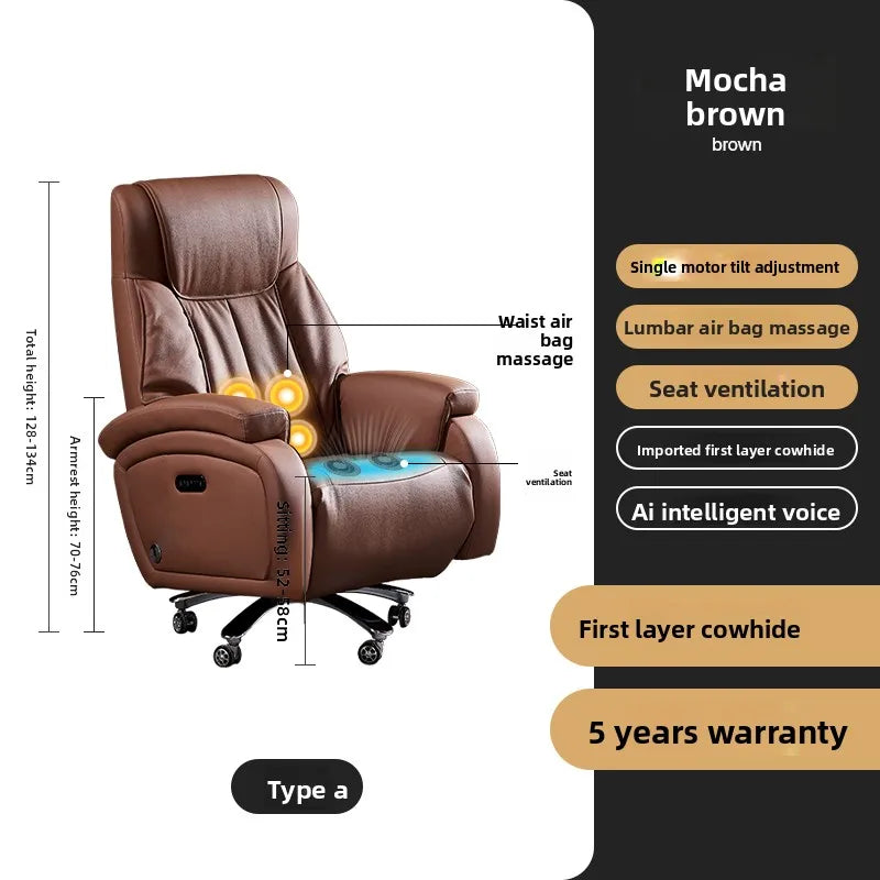 Electric Massage Boss Chair Heated Ventilated Gaming Chair Genuine Leather Executive Computer Seat Luxury Ergonomic Office Chair