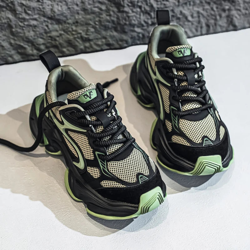 Men's Dad Shoes, Large Mesh Breathable Upper, Thick Jute Laces, Color-Blocking Thick Sole, Height-Increasing and Non-Slip, Retro Trendy Style, Multiple Color Options Available, Versatile Casual Sports Shoes for Daily Commutin