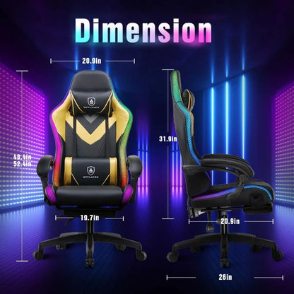 Ergonomic LED RGB Gaming Chair for Adults - Comfortable Video Gaming Seat with Lumbar Support and Long-Term Use Features