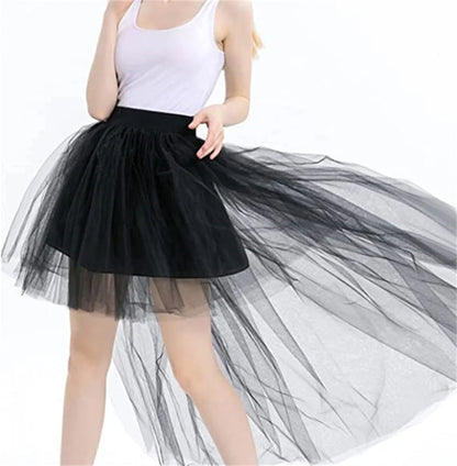 MisShow Hi-Lo Gothic Punk Tutu Skirt Soft Tulle Elastic Waist High Low Mesh Net Halloween Cosplay Costume Maxi Women Dress