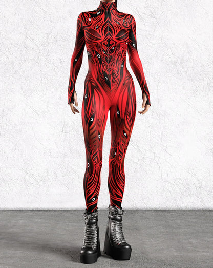 Women 3D Painted Cosplay Jumpsuit Cyberpunk Muscle Bodysuit Halloween Carnival Party Performance Zentai Suit Aerial Yoga