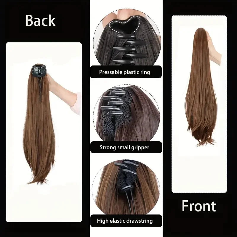 Synthetic 40cm/50cm Claw Clip Micro Curly in Ponytail Extension Long Straight Curly Black Brown Ponytail Hairpiece for...