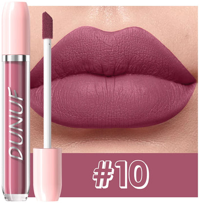DUNUF 1Pc Matte Lip Gloss Bean Paste Liquid Lipstick Long-Lasting Waterproof Easy To Color Non-Fading Sexy Red Matte Lip Glaze