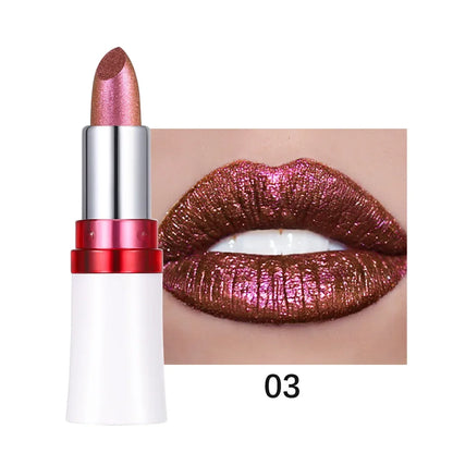 Rose Metallic Lipstick Glitter Lip Glaze Waterproof Long Lasting Moisturize Bright Red Pearlescent Shiny Lipgloss Makeup 6color