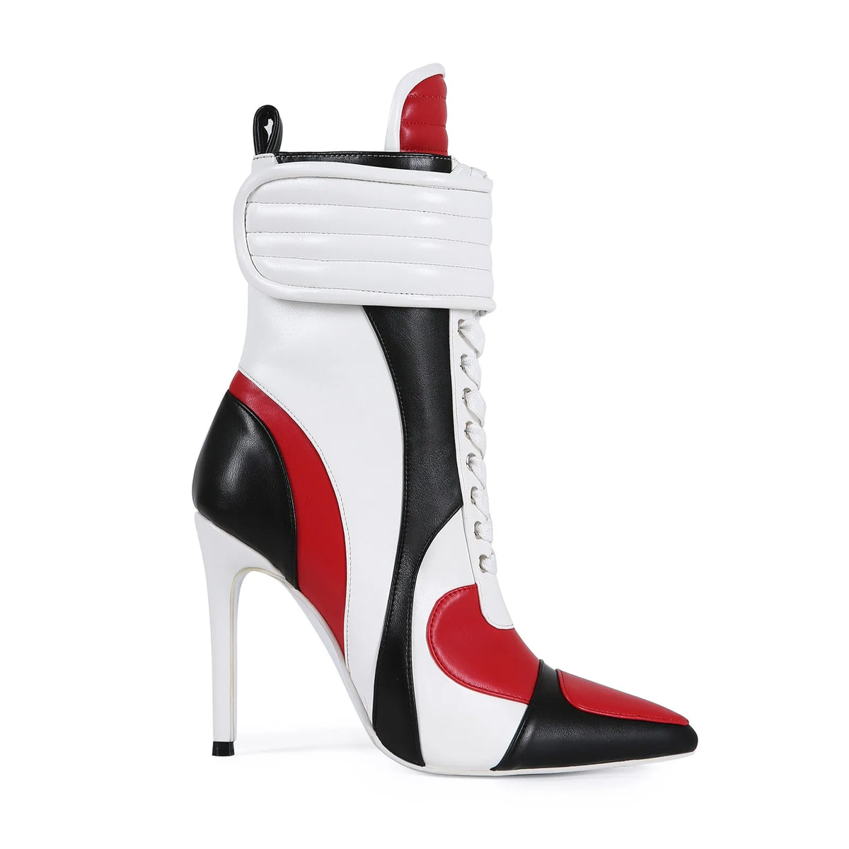 Women Pointed Toe Stiletto High Heel Ankle Boots Color Block Lace Up Fashion Party Club Punk Streetwear Booties