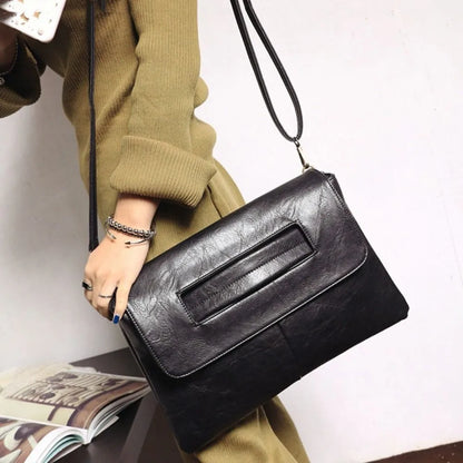 New Zipper Handheld Evening Banquet Bag Simple PU Leather Shoulder Bag Large Capacity Message Bag Women
