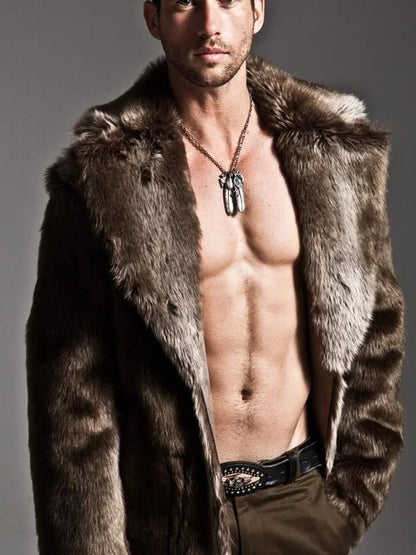 2020 Autumn and Winter Men's Faux Fur Large Lapel Fur Long Men's Faux Fur Jacket fashion thicken Men's Overcoat Mens Clothing