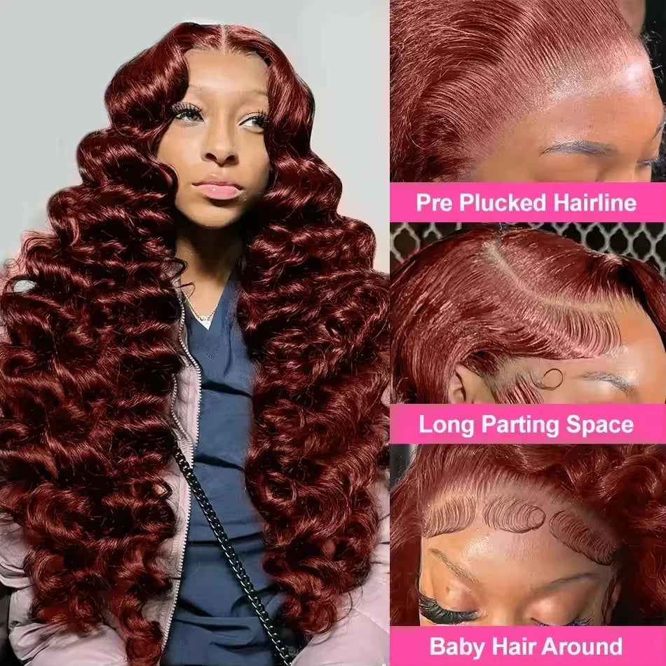 Reddish Brown Deep 13x6 HD Lace Frontal Wig Water Wave Human Hair Wig 250 Density For Black Women Wave Human Hair Wigs |...