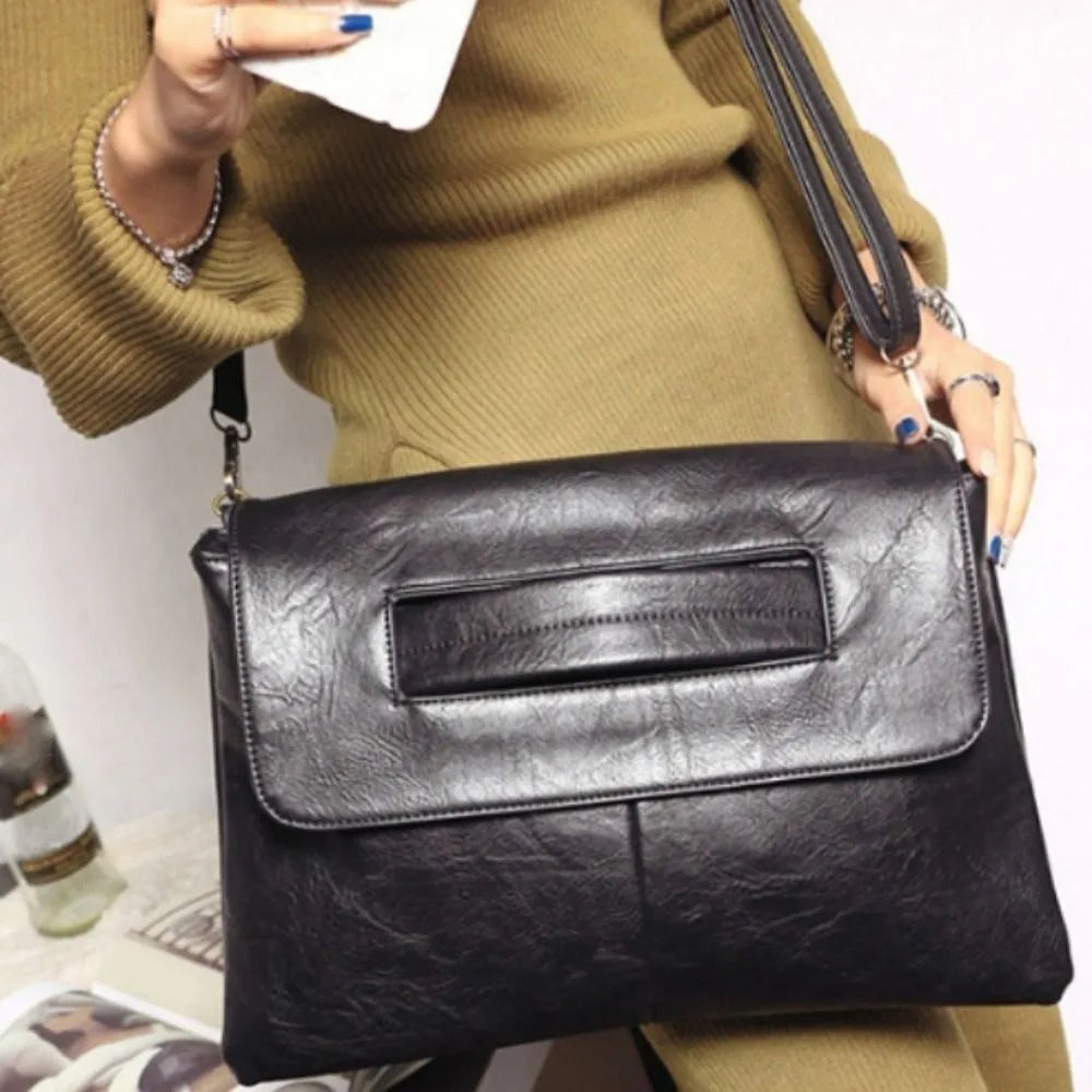 New Zipper Handheld Evening Banquet Bag Simple PU Leather Shoulder Bag Large Capacity Message Bag Women