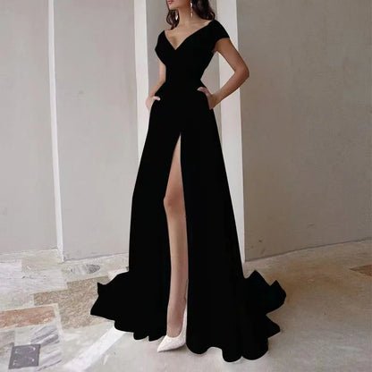 WEIN White Dress Women Evening Summer Sleeveless V Neck Sexy Split Maxi Long Elegant Party Womens White Dresses Black...