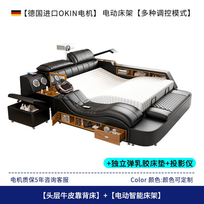 Nordic Multifonction Double Bed Side By Side Leather Luxury King Size Bed Frame Platform Wood Design Lit Bedroom Set...