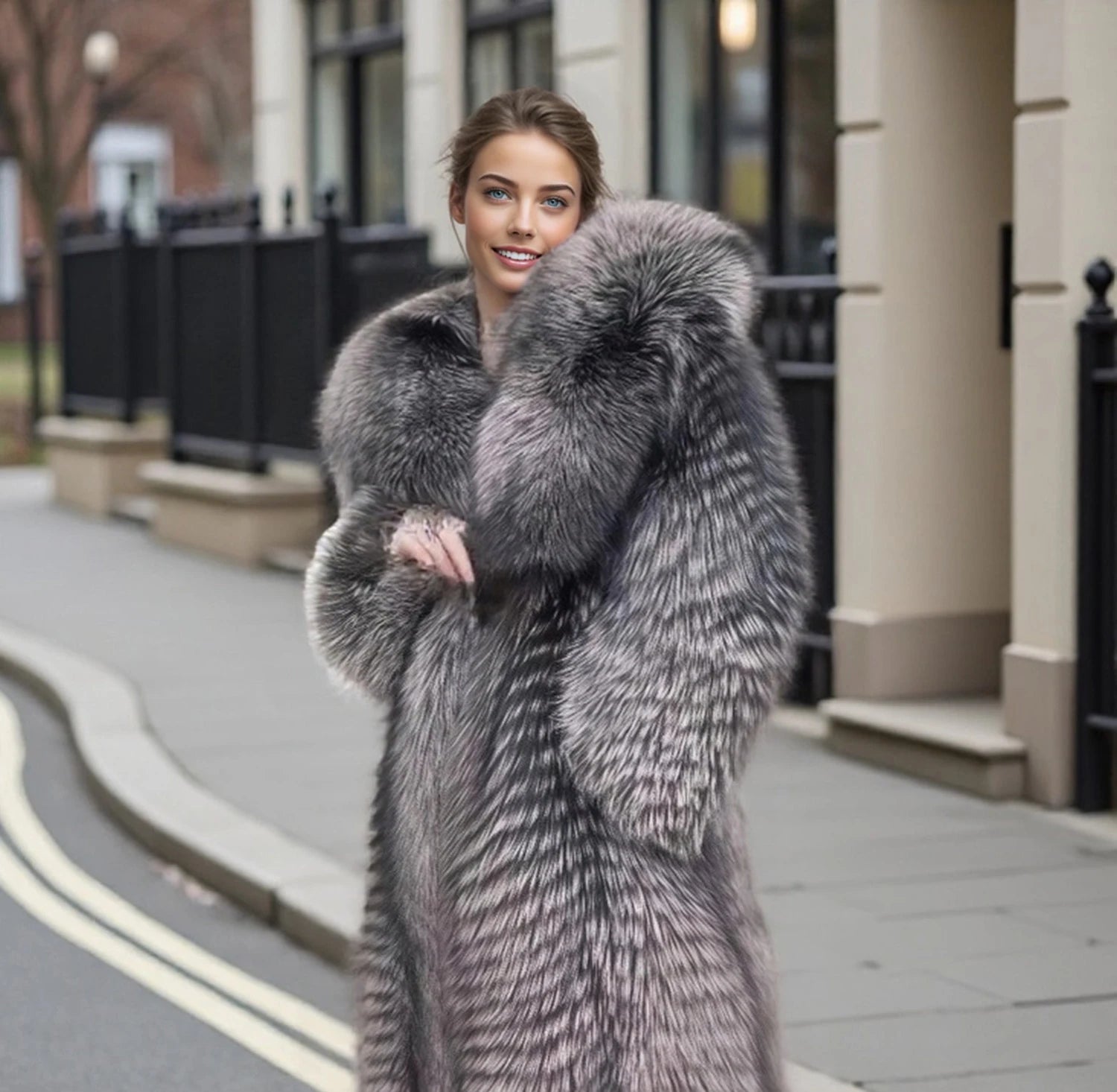 Women Winter Coat Real Fox Fur Coat X-long Luxury Clothes Hooded Natural Fluffy Fur Jacket Ladies Fashion Streetwear Hot