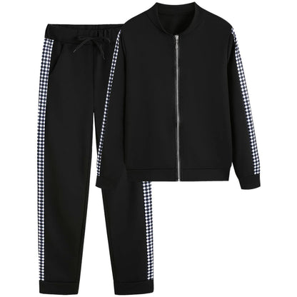 Autumn Winter Women's Sports Zipper Plaid Tracksuits Elegant Retro Jacket Coat And Drawstring Pants Two Piece Set Women...