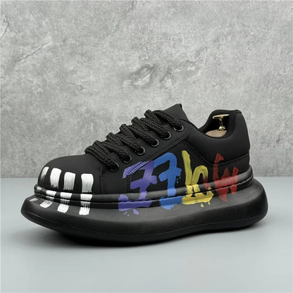 Mens Platform Sneakers White Adds Height Lace Up Casual Shoes Breathable Walking Shoes Comfortable Four Seasons Vulcanize Shoes