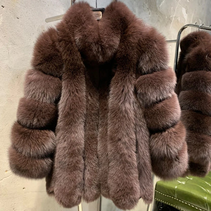 Long Fox Fur Coats Wholesale Winter Female Natural Fox Fur OutWear Full Pelt Real Fox Fur Jackets with Long Sleeve 909
