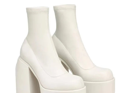 2026 Women's Boots Fashion Heels Platform Ankle Boot Breathable Comfort Elastic Sock Boot Patent Leather for Women...