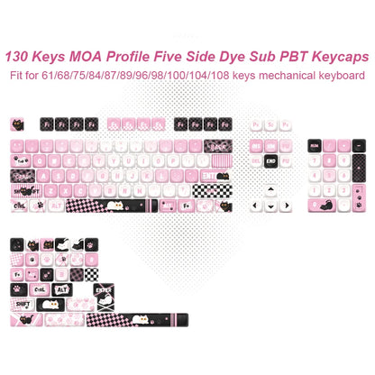 125 Keys Milky Way White Dye-Sublimation Keyboard Keycaps MOA Profile Cute PBT Key cap for Cherry MX Switches Gaming Keyboard