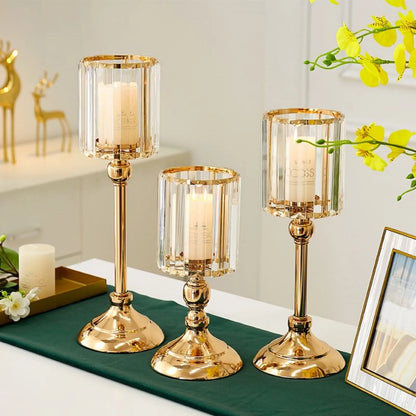 1pc Golden Pillar Candle Holder Crystal Candlesticks for Dining Coffee Table Wedding Events Parties Home Decor Candle...