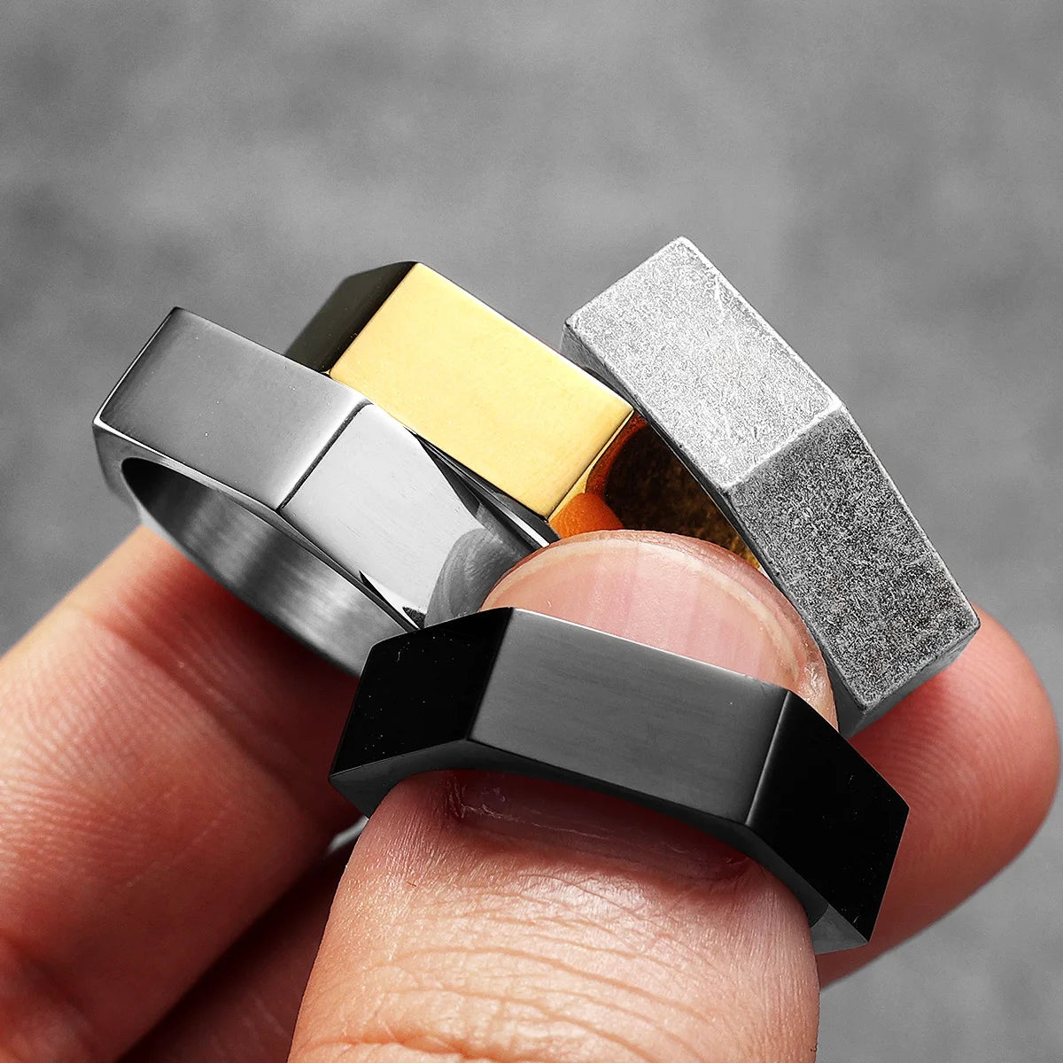 Simple Glossy Hexagon Stainless Steel Men Rings Punk New In For Male Women Fashion Jewelry Creativity Gift Wholesale Dropshiping