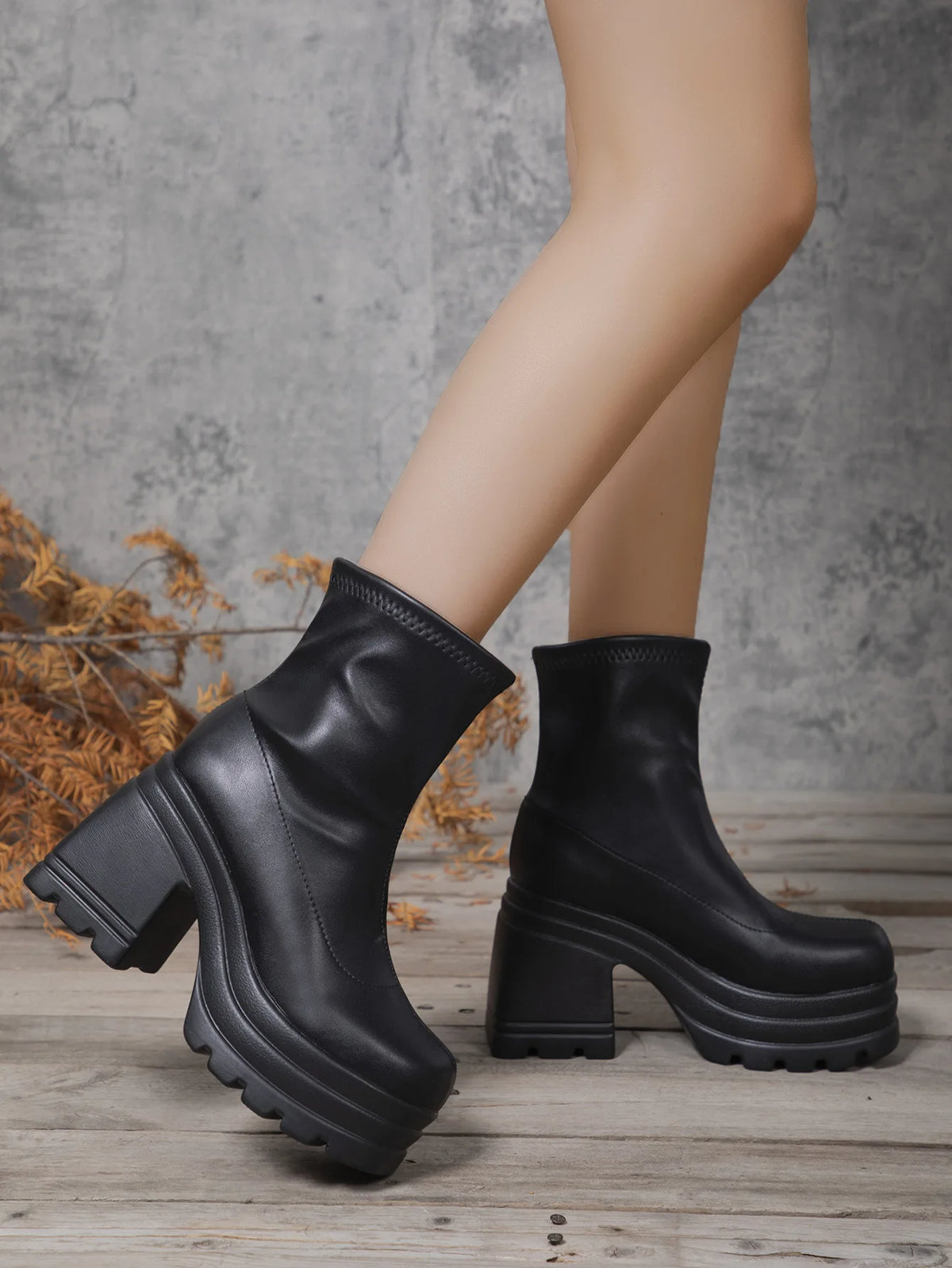2026 Women's Boots Fashion Heels Platform Ankle Boot Breathable Comfort Elastic Sock Boot Patent Leather for Women...