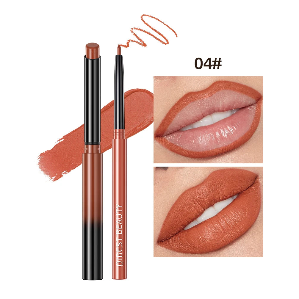 QIBEST Matte Nude Lipstick Pen Long Lasting Lipliner Lip Pencil Waterproof Lip Liner Contour Sexy Red Lip Makeup Set For Women