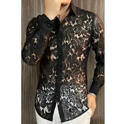 Men's Slim Fit Shirt Spring Transparent Long Sleeved Shirt Men Nightclub Sexy Casual Social Party Shirt | Kimlud Premium...