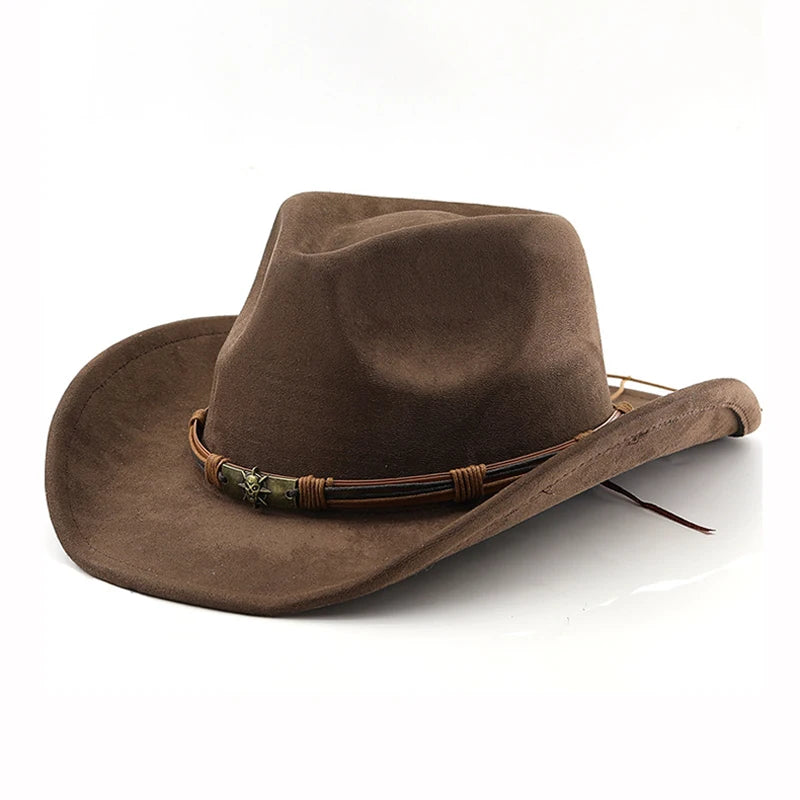Suede Western Cowboy Hat For Men Women Vintage Rolled Brim Felt Jazz Hats Outdoor Travel Knight Hats | Kimlud Outdoor...