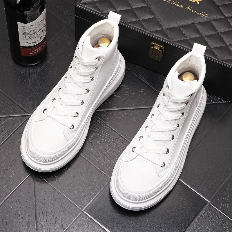 men fashion original leather boots lace-up flats shoe cowboy platform boot young street style white sneakers ankle botas...