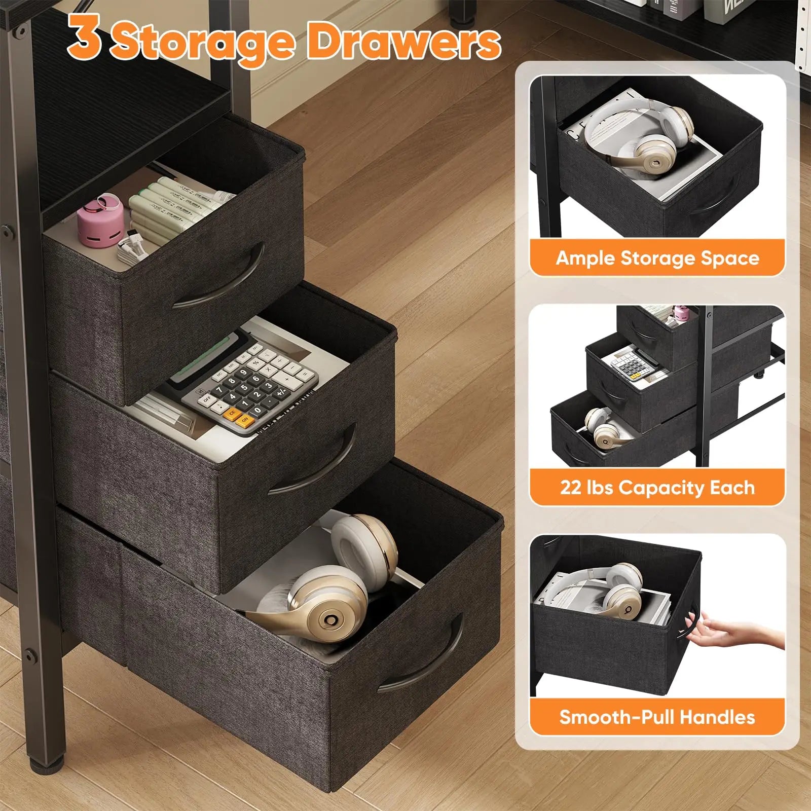 JHK L Shaped Desk with Shelf Drawers 55 Inch Corner Computer Desks Gaming with Power Outlet Adjustable Shelves Home Office Table