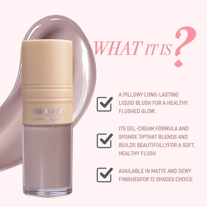 14 Colors Matte Liquid Blush Contour Highlighter Waterproof Long Lasting Sponge Brush Head High Pigment Blusher Brighten Bronzer