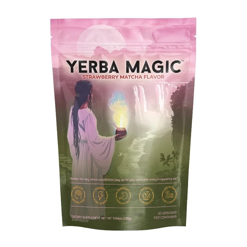 Strawberry Matcha Instant Powder Drink with Yerba Mate & Probiotic Fiber Support Clean Energy Mental Clarity Health Supplement