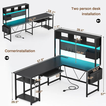 L Shaped Gaming Desk with Hutch 57.5 Reversible Corner Computer Desk Featuring Adjustable Storage Shelves Integrated...