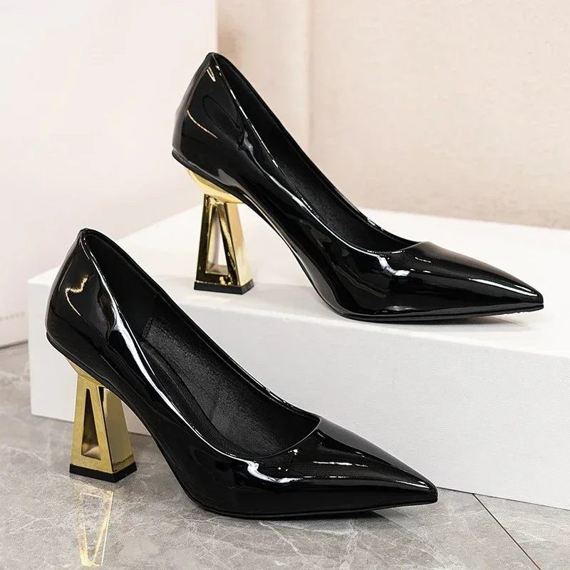 Pointed Toe Special Heel High Heels Women's Light Mouth Sexy Explosive Patent Leather Versatile Single Shoes