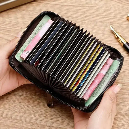 Multi Slot Card Holder Vintage Small Wallet Women Men Business Bank Credit Card Bag Male Coin Pouch Solid Leather Zipper...