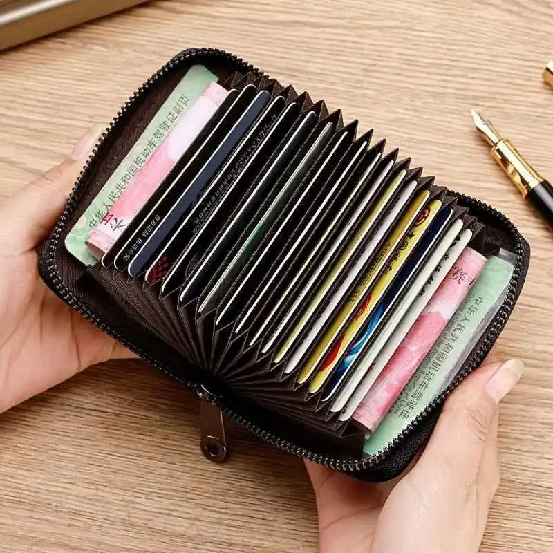 Multi Slot Card Holder Vintage Small Wallet Women Men Business Bank Credit Card Bag Male Coin Pouch Solid Leather Zipper...