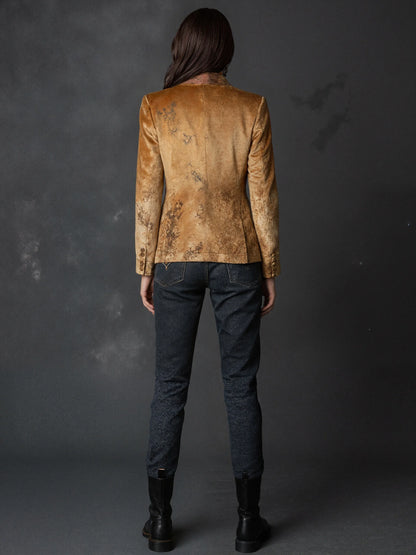 Retro Blazer Floral Print Jacket for Women Vintage Notched Collar Single Button Elegant Office Casual Autumn Outerwear Coat