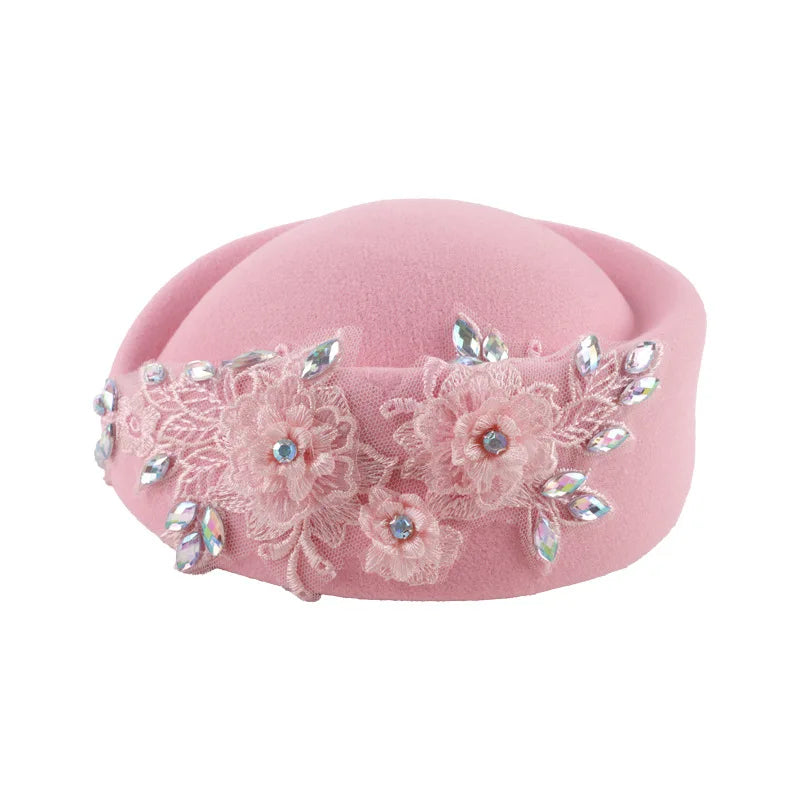 Wedding Hats Red White Cocktail Evening Party Cap for Female with Flower Church Beret Hat Cosplay Caps Costume Accessory