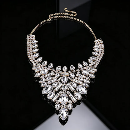 Crystal Bib Necklace Clear Rhinestone Teardrop Statement Choker Adjustable Bridal Jewelry for Women Wedding Prom Evening...
