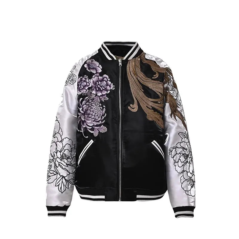 2024 Dragon Peony Chrysanthemum Phoenix Suzaku Embroidered Original Yokosuka Sukajan Souvenir Jackets High Street Men Boys Loose - Kimlud